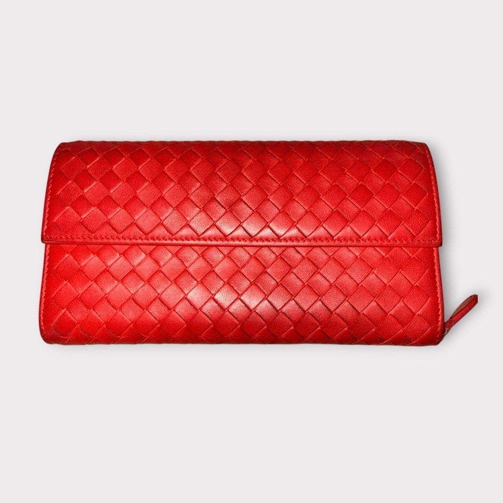 Bottega Veneta Red Intrecciato Woven Leather Continental Wallet (Authentic - Picture 3 of 16